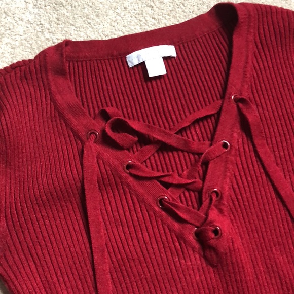 NY&Co Gorgeous Red Wine ¾ Sleeve Sweater - Picture 2 of 4